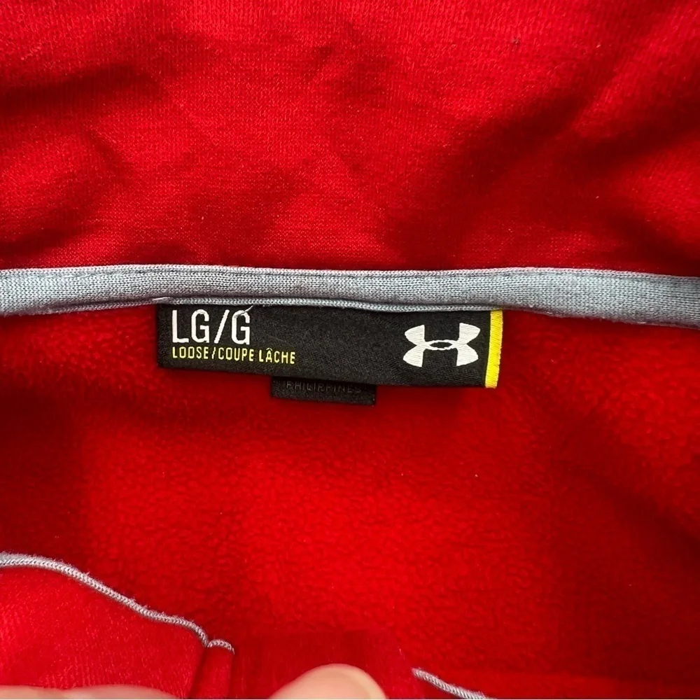 Under‎ Armour UA Full Zip Jacket Men’s L Red Loose Fit with Fleece **STAINS